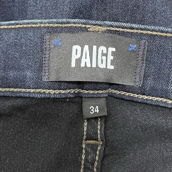 Paige Federal Straight Slim Whiskered Jeans Mens 34x31 Dark Wash Casual Stretch - Picture 7 of 10